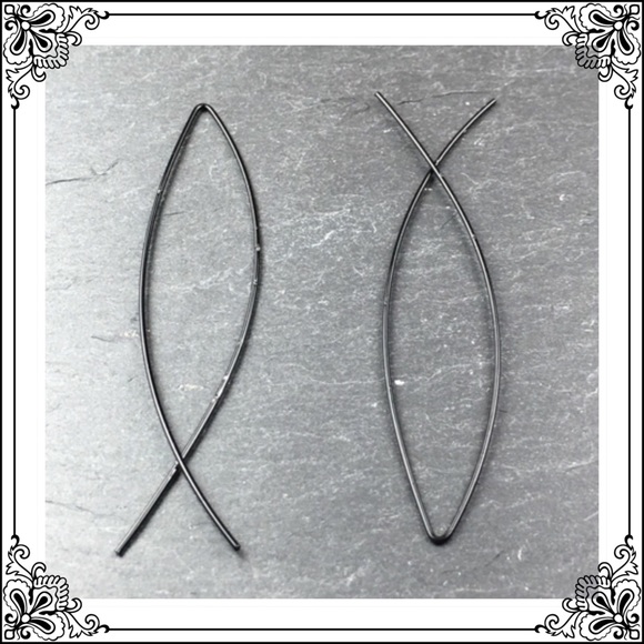 Last One ))) Black Hoop Earrings - Picture 2 of 8